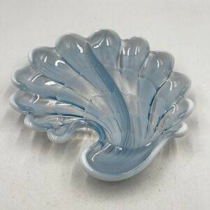 Duncan Miller Sanibel Blue #130 Shell Glass Salad Plate Opalescent Dish 1940s